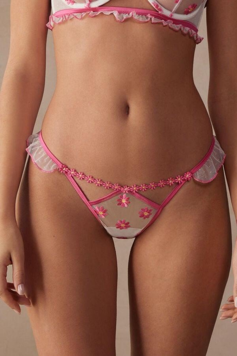 Intimissimi Sweet Like Daisies ‘80s Stil Thong Trusser Dame Fuchsia Lyserød Hvide | DK3822FM