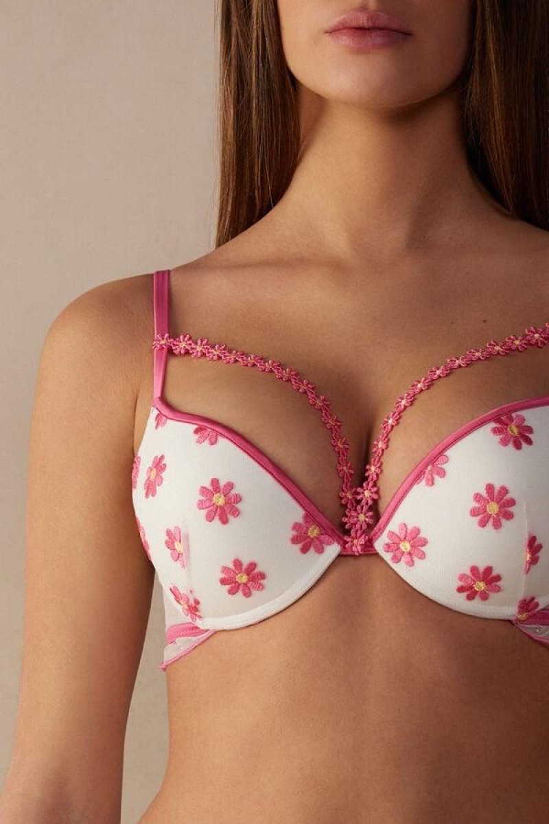 Intimissimi Sweet Like Daisies Simona Super Push-up BH Dame Fuchsia Lyserød Hvide | DK4784DN