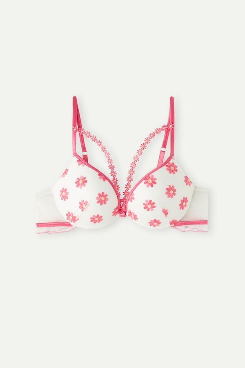 Intimissimi Sweet Like Daisies Simona Super Push-up BH Dame Fuchsia Lyserød Hvide | DK4784DN