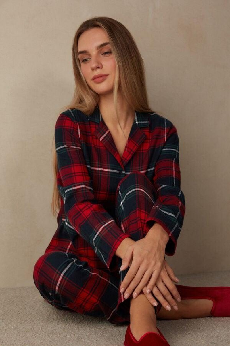 Intimissimi Tartan Love Brushed Fabric Pyjamas Dame Rød | DK3825AP