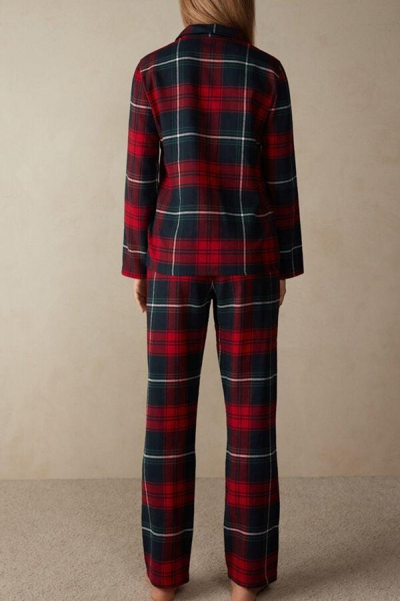 Intimissimi Tartan Love Brushed Fabric Pyjamas Dame Rød | DK3825AP