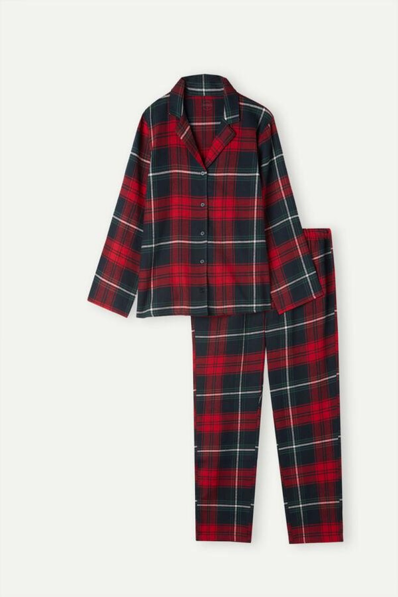 Intimissimi Tartan Love Brushed Fabric Pyjamas Dame Rød | DK3825AP