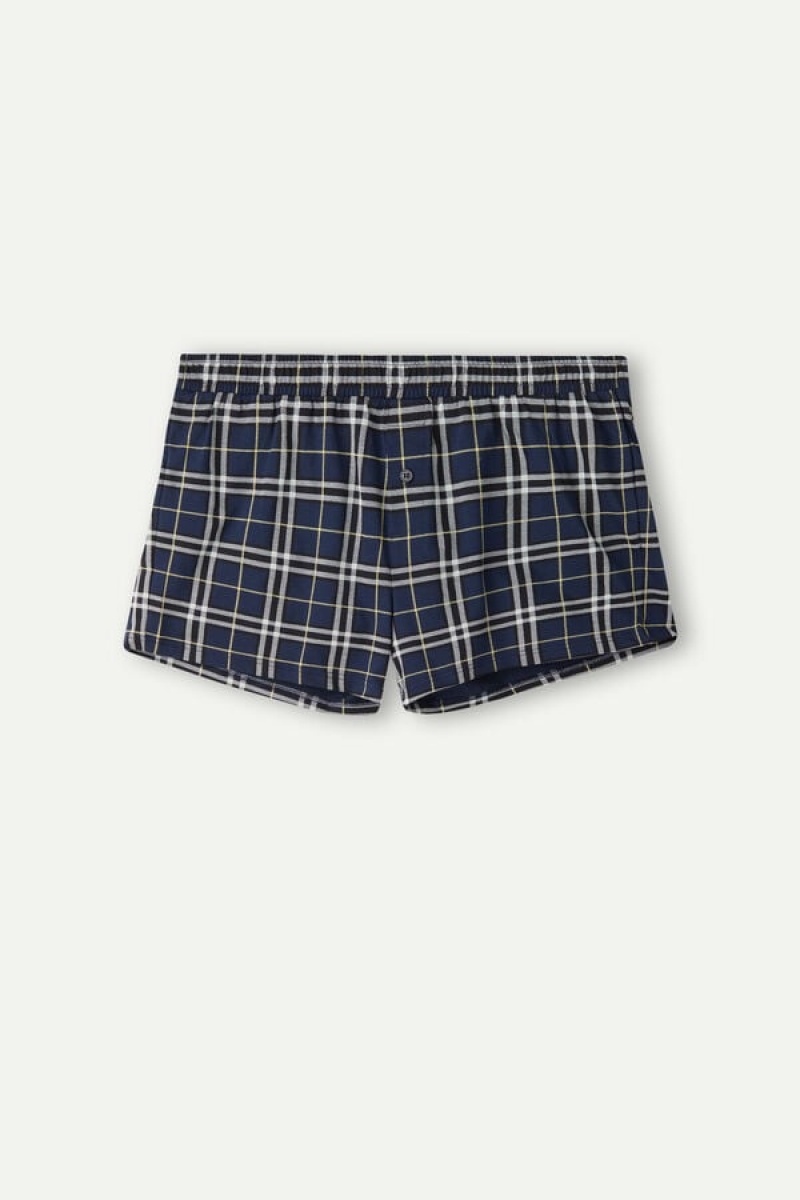 Intimissimi Tartan Patterned Bomulds Jersey Relaxed Fit Boxer Herre Blå Gul | DK3429HK