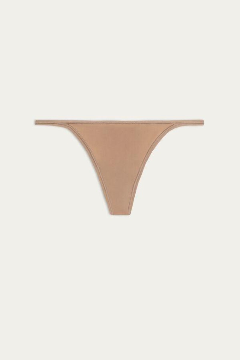 Intimissimi Thong with Ultralight Microfiber Straps Trusser Dame Beige | DK3764LH