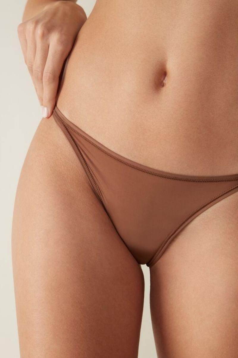 Intimissimi Thong with Ultralight Microfiber Straps Trusser Dame Mørkebeige | DK3763ZG