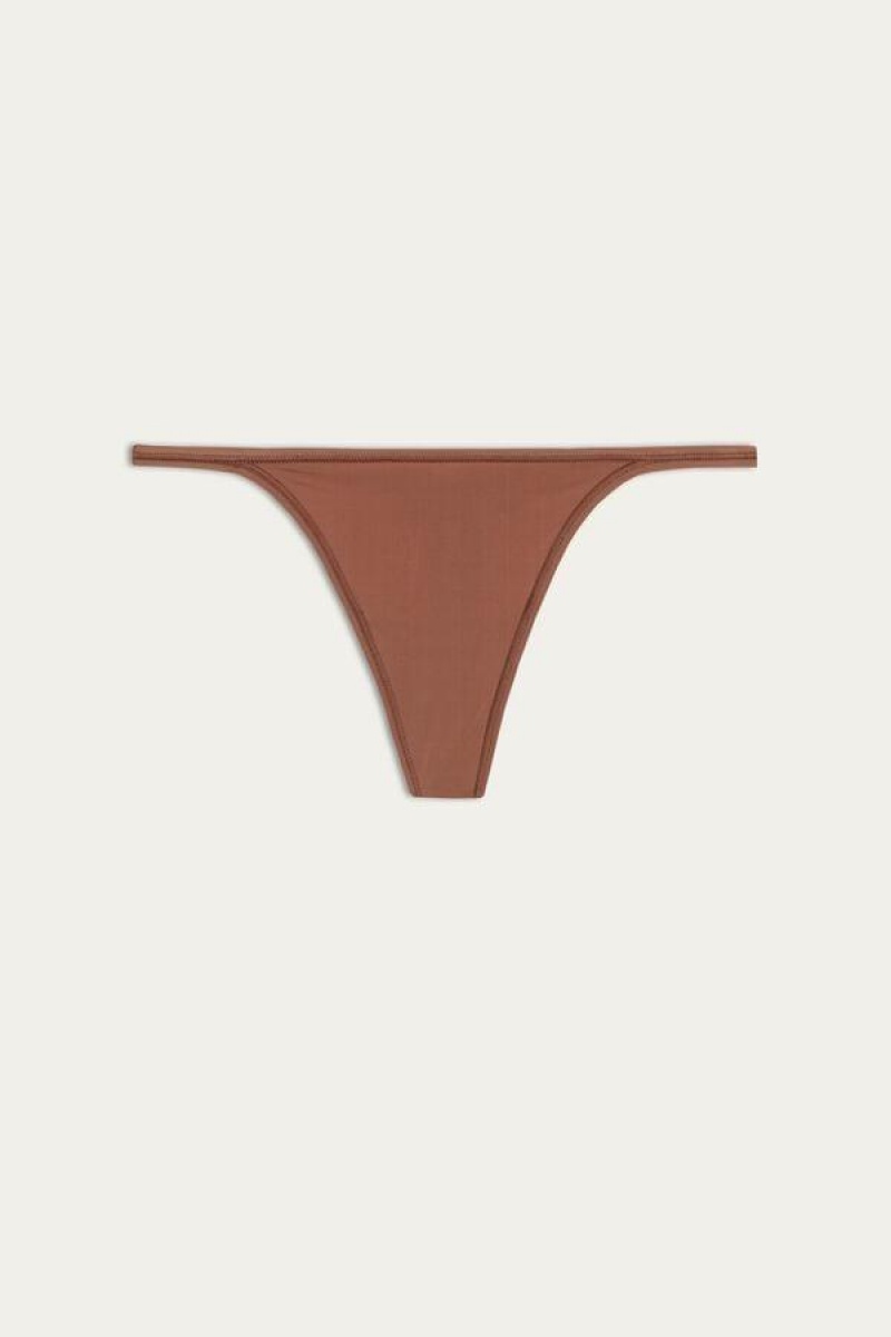 Intimissimi Thong with Ultralight Microfiber Straps Trusser Dame Mørkebeige | DK3763ZG