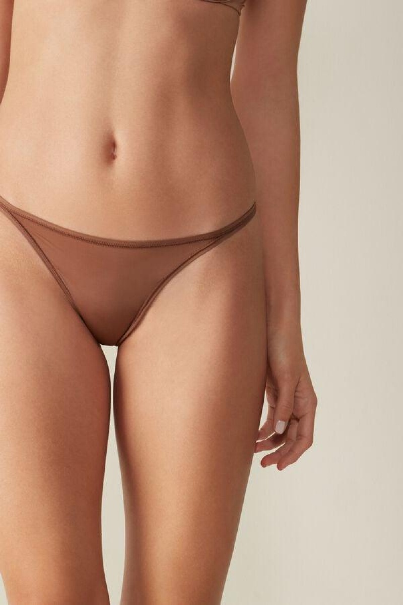 Intimissimi Thong with Ultralight Microfiber Straps Trusser Dame Mørkebeige | DK3763ZG