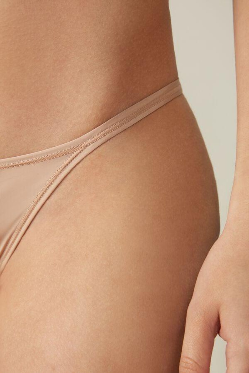 Intimissimi Thong with Ultralight Microfiber Straps Trusser Dame Beige | DK3762XF