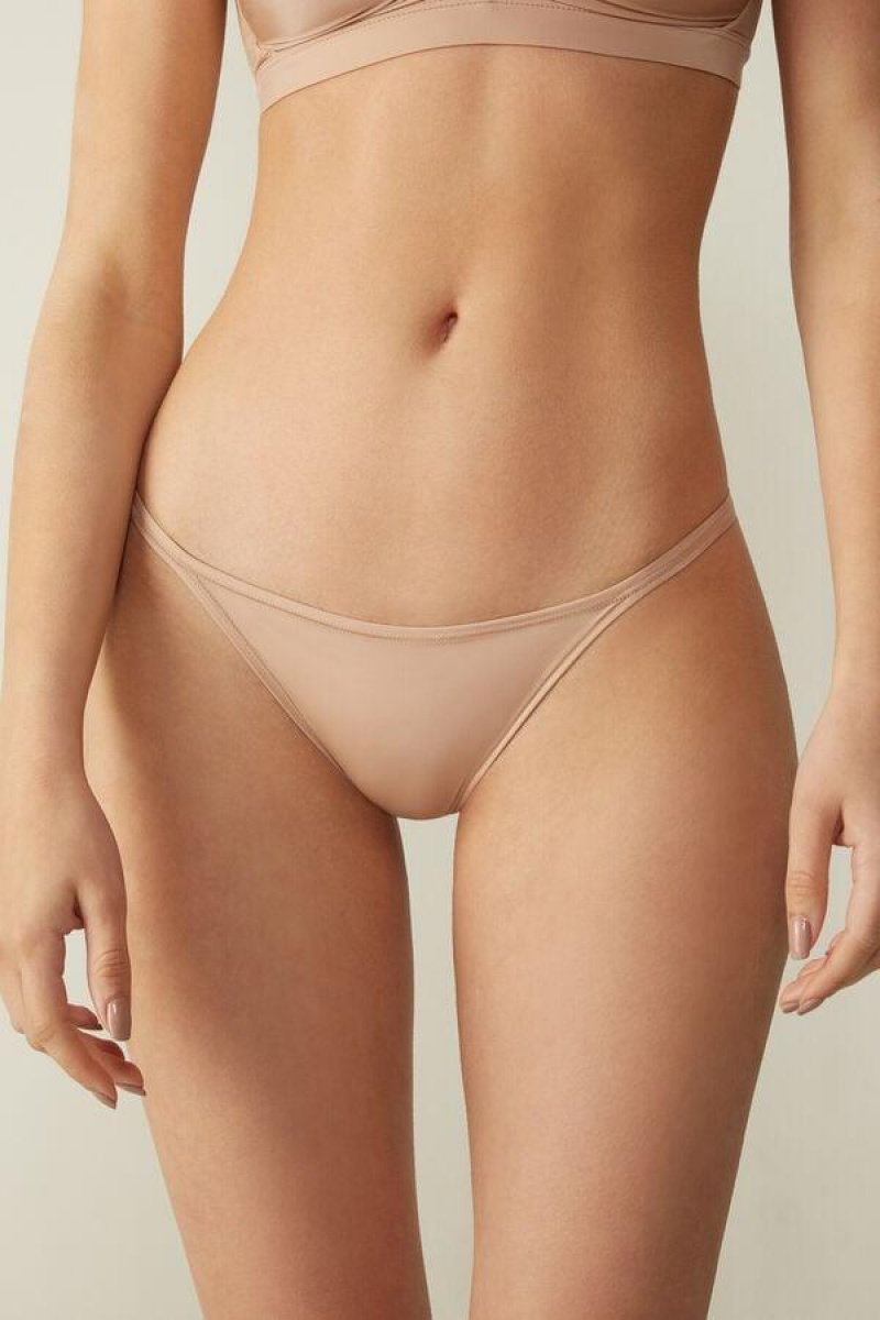 Intimissimi Thong with Ultralight Microfiber Straps Trusser Dame Beige | DK3762XF