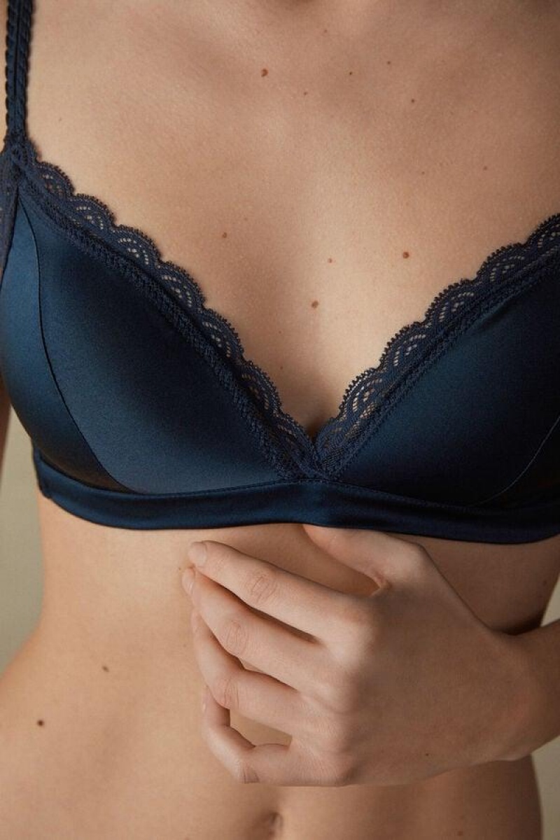 Intimissimi Tiziana Silk and Blonder Triangle BH Dame Blå | DK4653GL