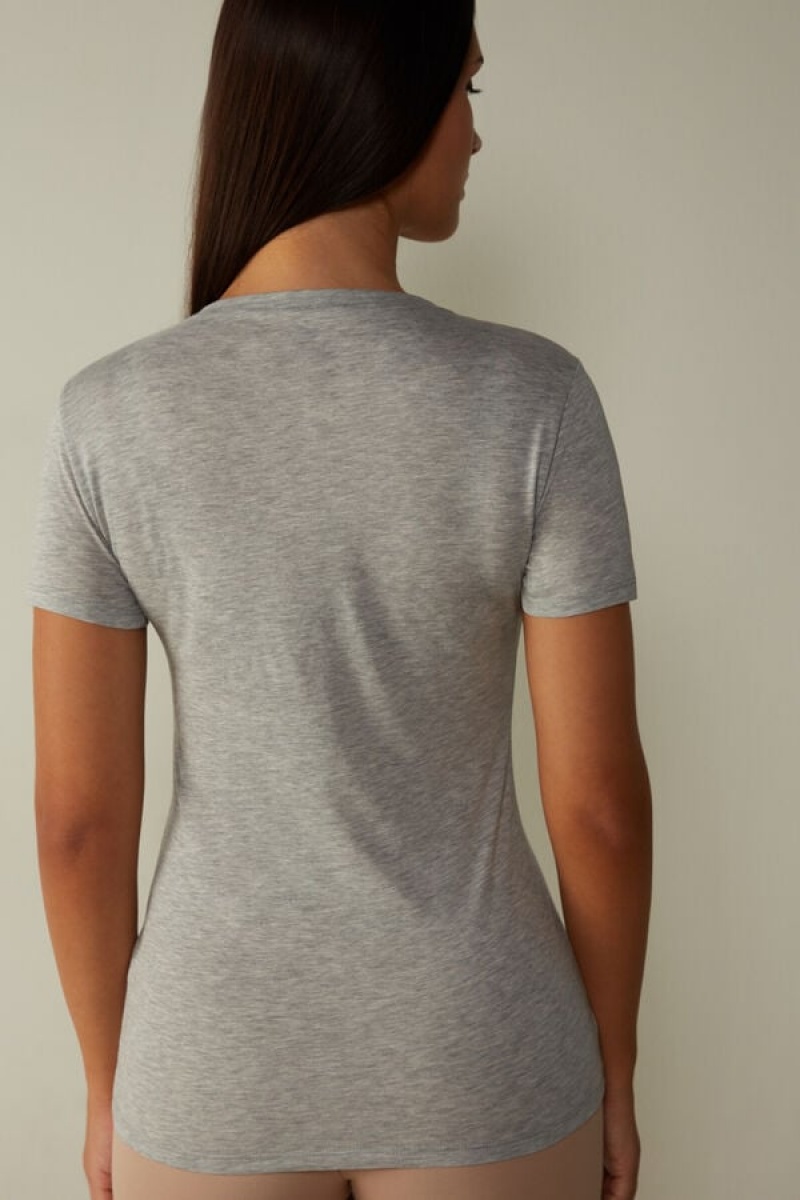 Intimissimi T-shirt in Ultrafresh Supima® Bomulds Short Sleeve Dame Lysegrå | DK4213SO