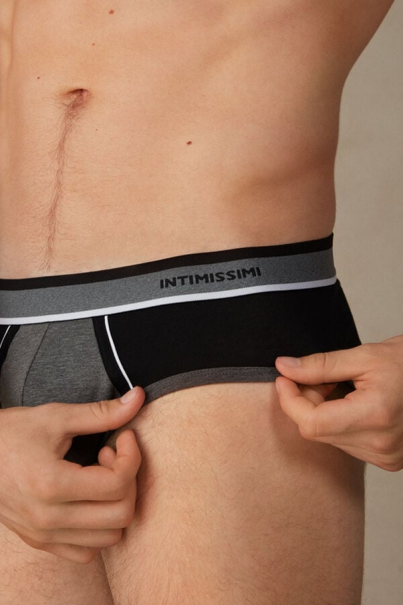 Intimissimi Two-Tone Stretch Supima® Bomulds Trusser Herre Dyb Grå Sort | DK3369BC