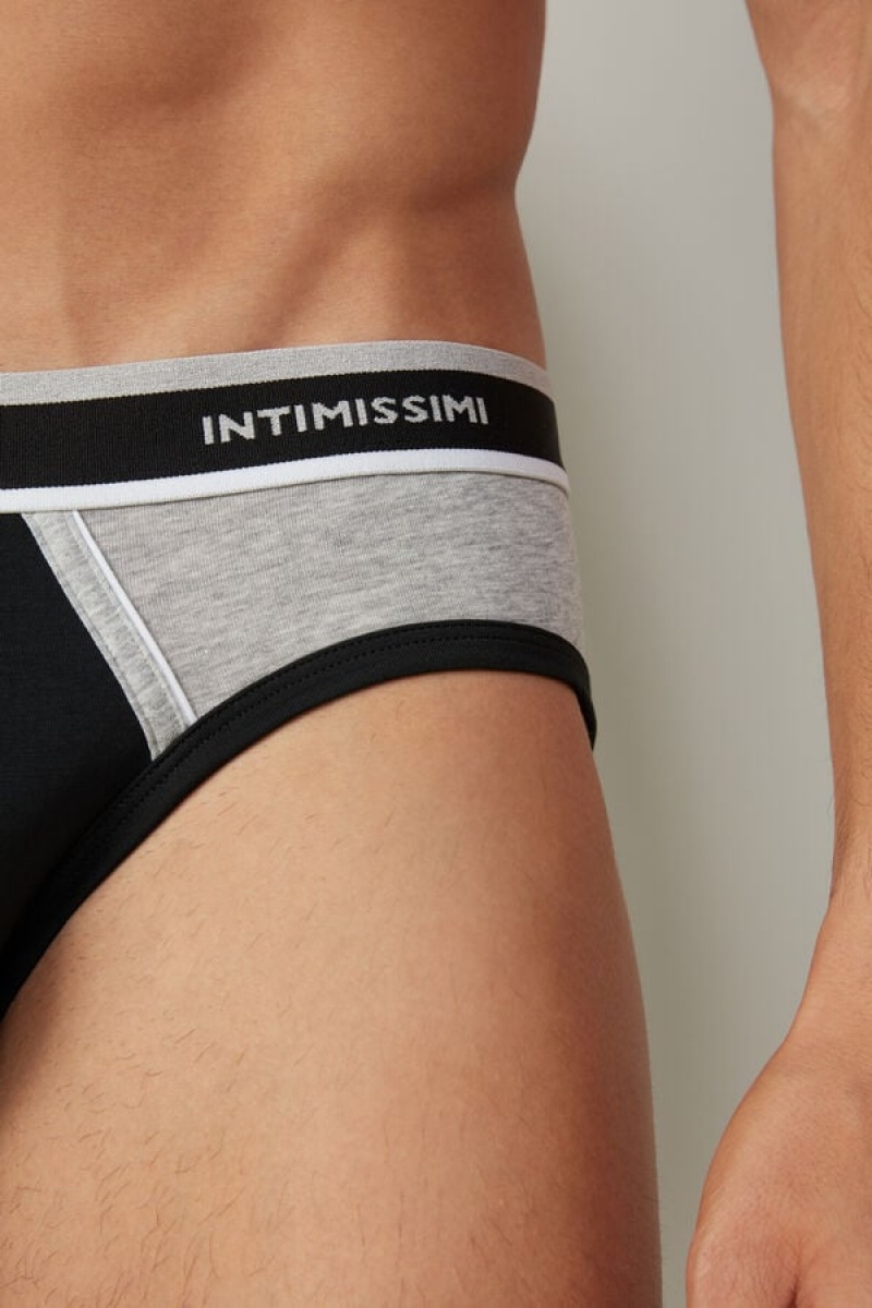 Intimissimi Two-Tone Stretch Supima® Bomulds Trusser Herre Sort Lysegrå | DK3367MA