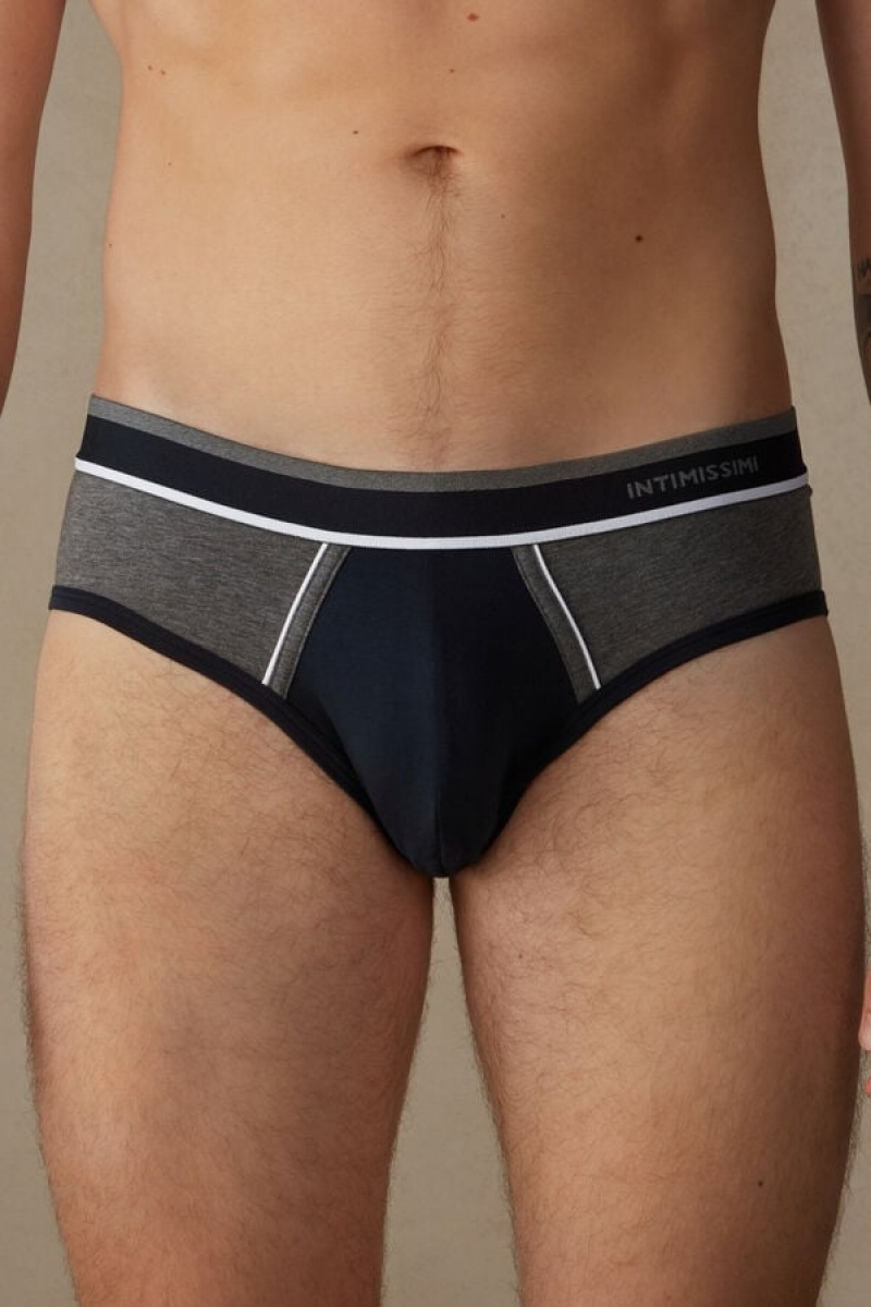 Intimissimi Two-Tone Stretch Supima® Bomulds Trusser Herre Blå Dyb Grå | DK3366QZ