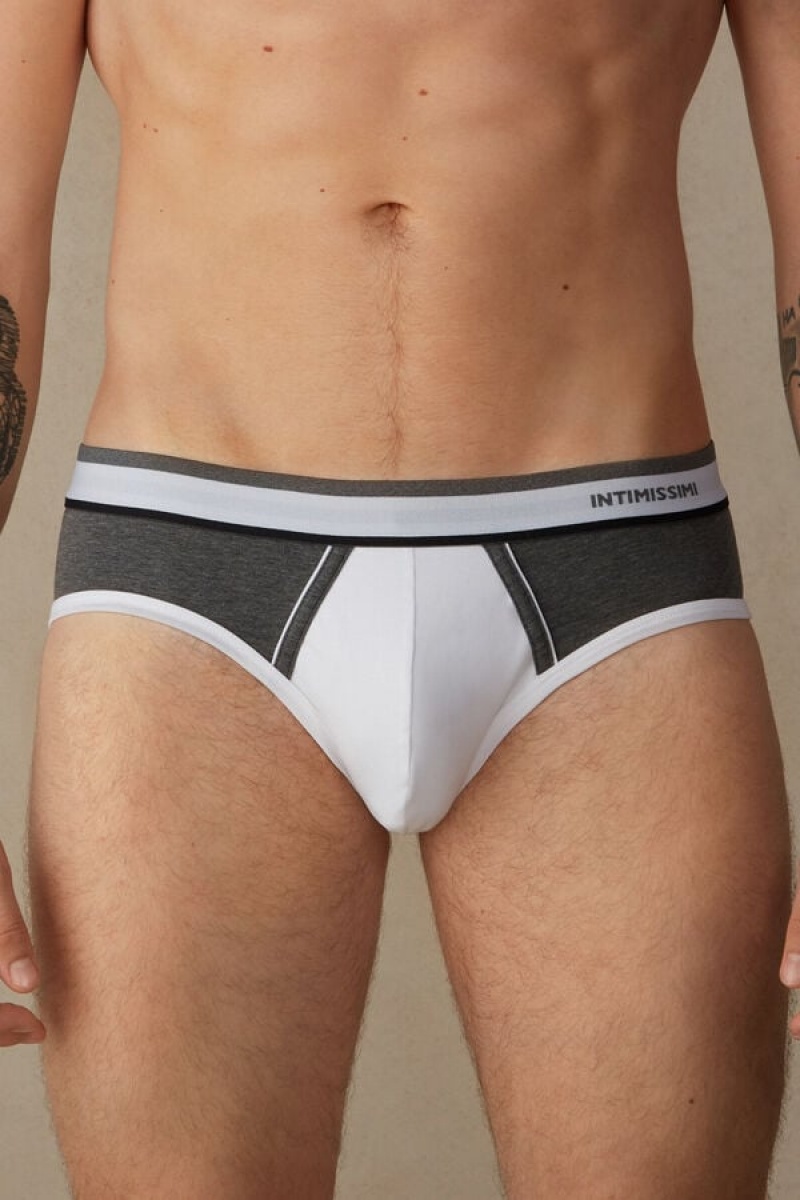 Intimissimi Two-Tone Stretch Supima® Bomulds Trusser Herre Hvide Dyb Grå | DK3365WY