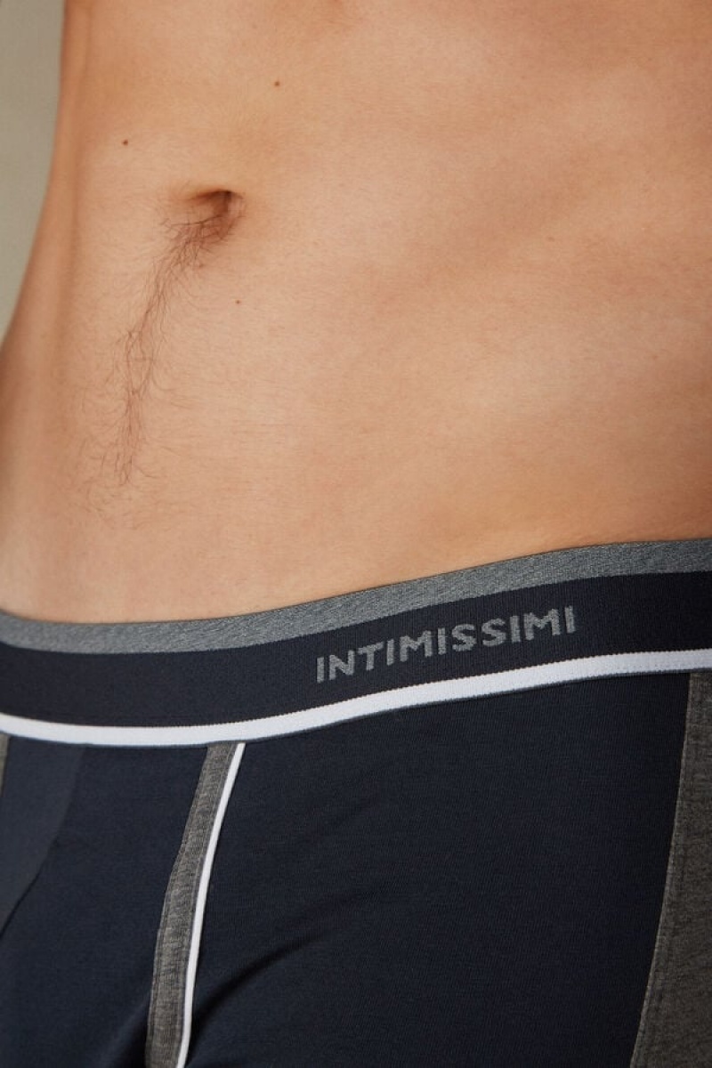 Intimissimi Two-tone in Stretch Supima® Bomulds Boxer Herre Blå Dyb Grå | DK3484DN