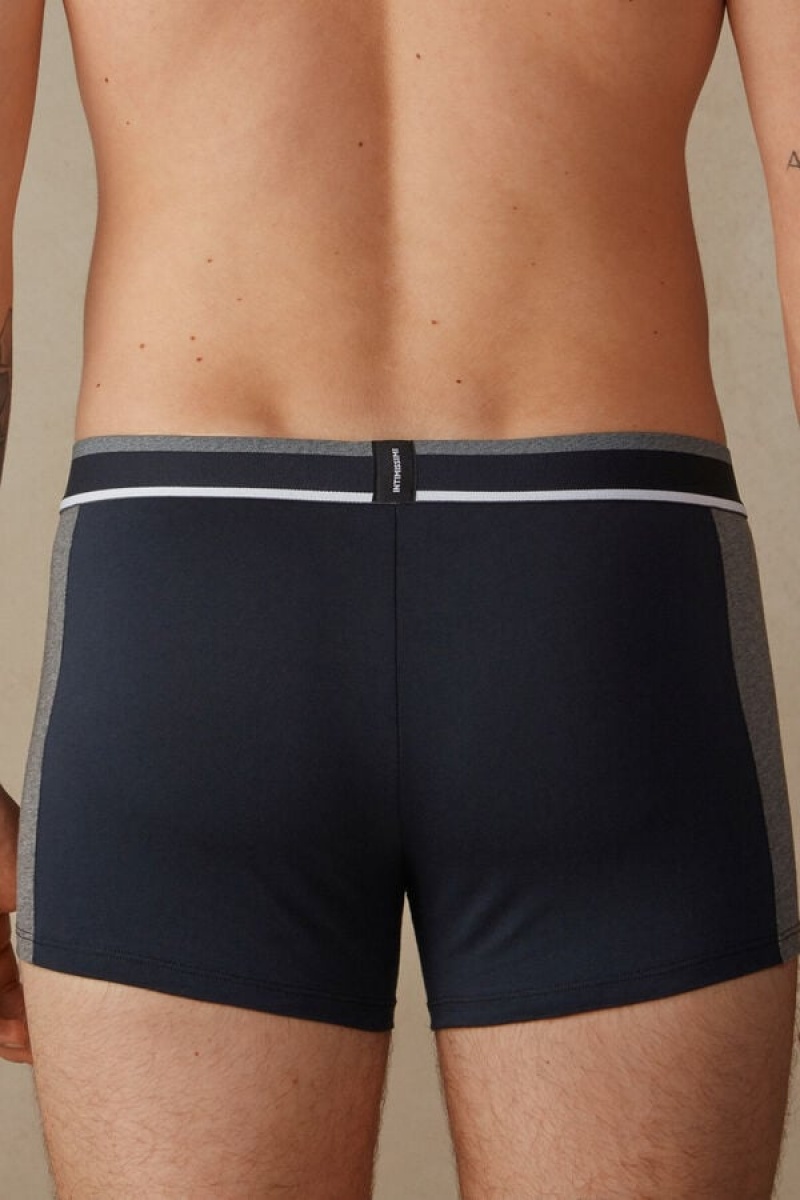 Intimissimi Two-tone in Stretch Supima® Bomulds Boxer Herre Blå Dyb Grå | DK3484DN