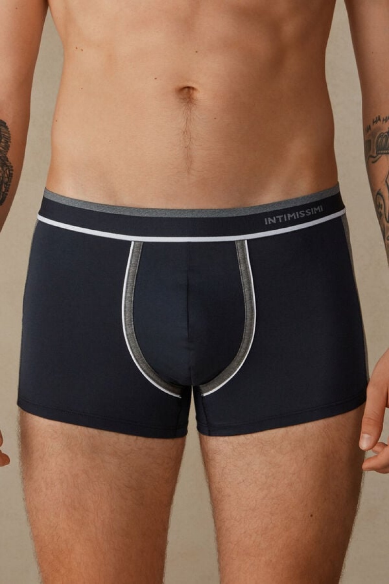 Intimissimi Two-tone in Stretch Supima® Bomulds Boxer Herre Blå Dyb Grå | DK3484DN