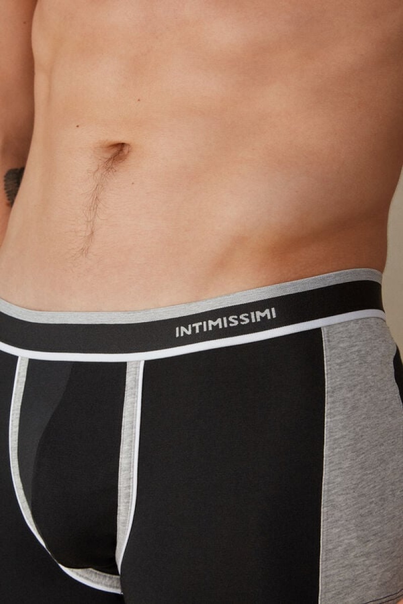 Intimissimi Two-tone in Stretch Supima® Bomulds Boxer Herre Sort Lysegrå | DK3474HK