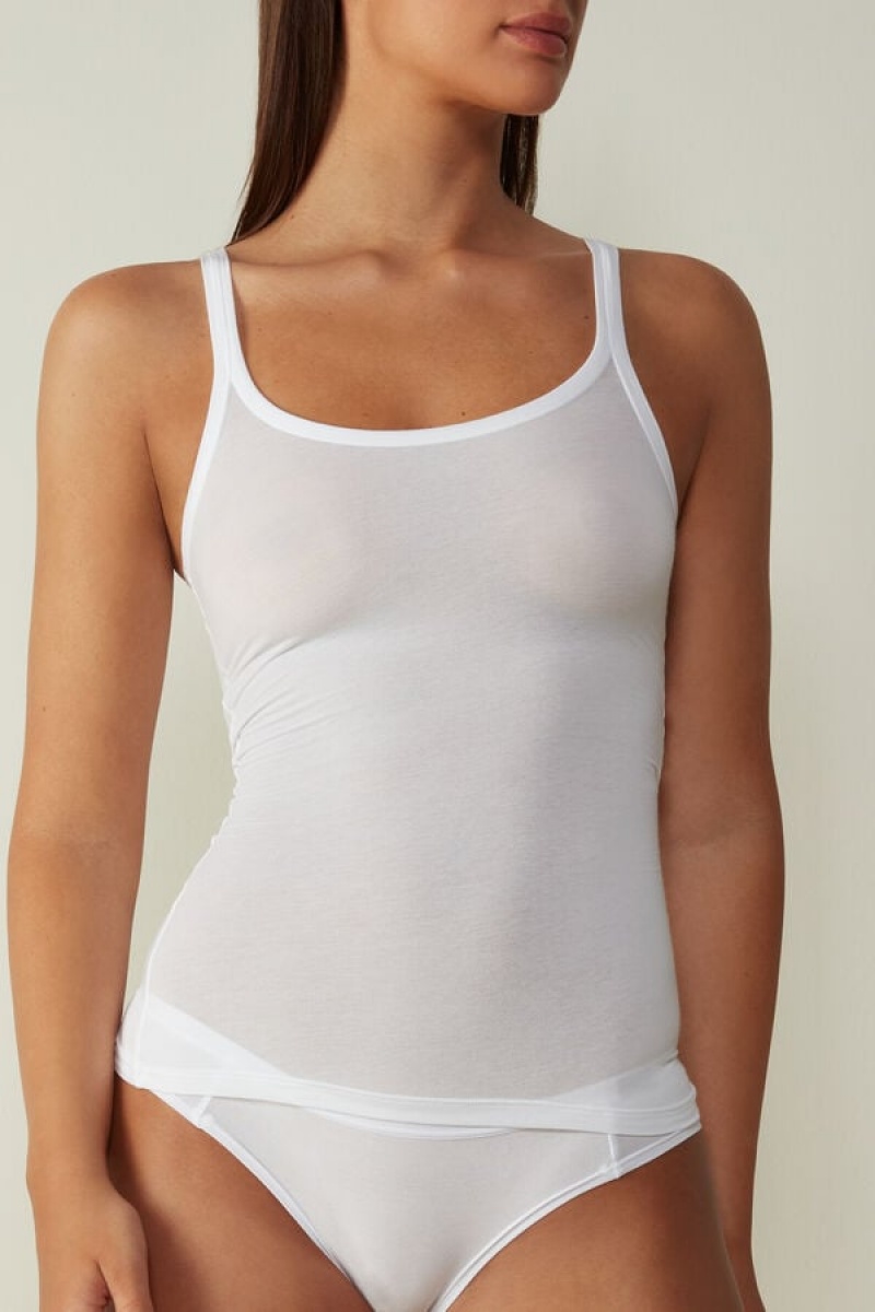 Intimissimi Ultralight Supima® Bomulds Tank Top Dame Hvide | DK4347OR