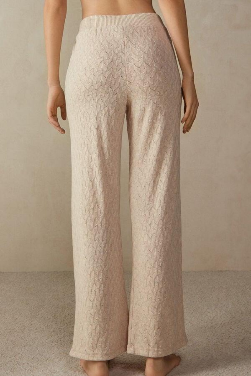 Intimissimi Vinter Braid Full Length Jacquard Pants Pyjamas Dame Beige | DK3993NB