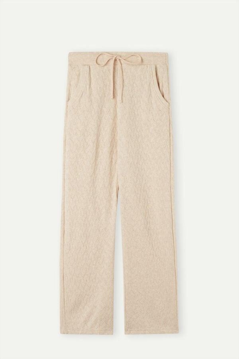 Intimissimi Vinter Braid Full Length Jacquard Pants Pyjamas Dame Beige | DK3993NB