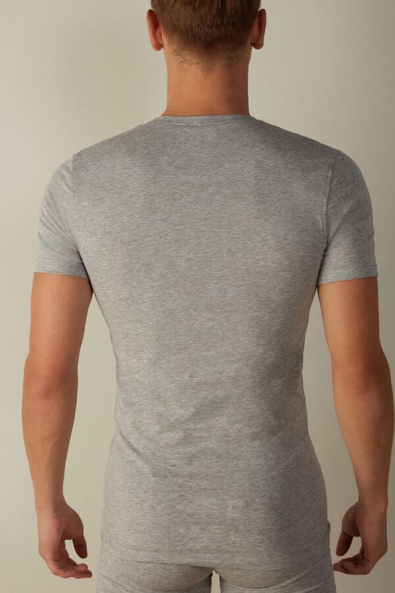 Intimissimi V-neck in Stretch Supima® Bomulds T Shirts Herre Lysegrå | DK3043XF