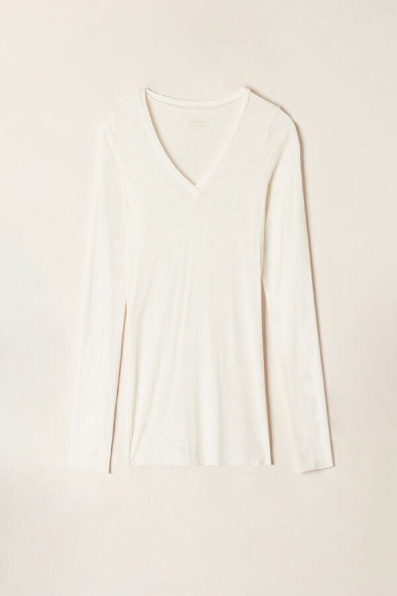 Intimissimi V-neck top in Modal Ultralight with Cashmere Lange Ærmer Dame Lysegul | DK4231ZG