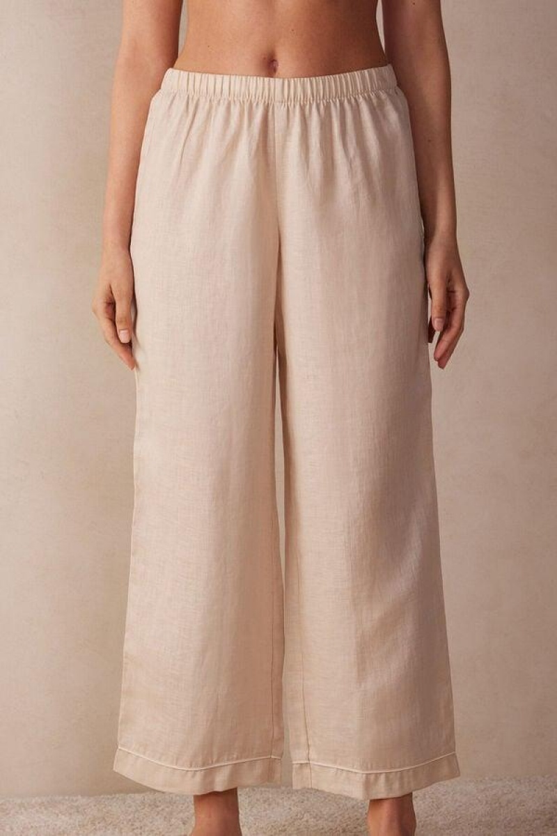 Intimissimi Yacht Night Linen Pants Pyjamas Dame Beige | DK4030FM