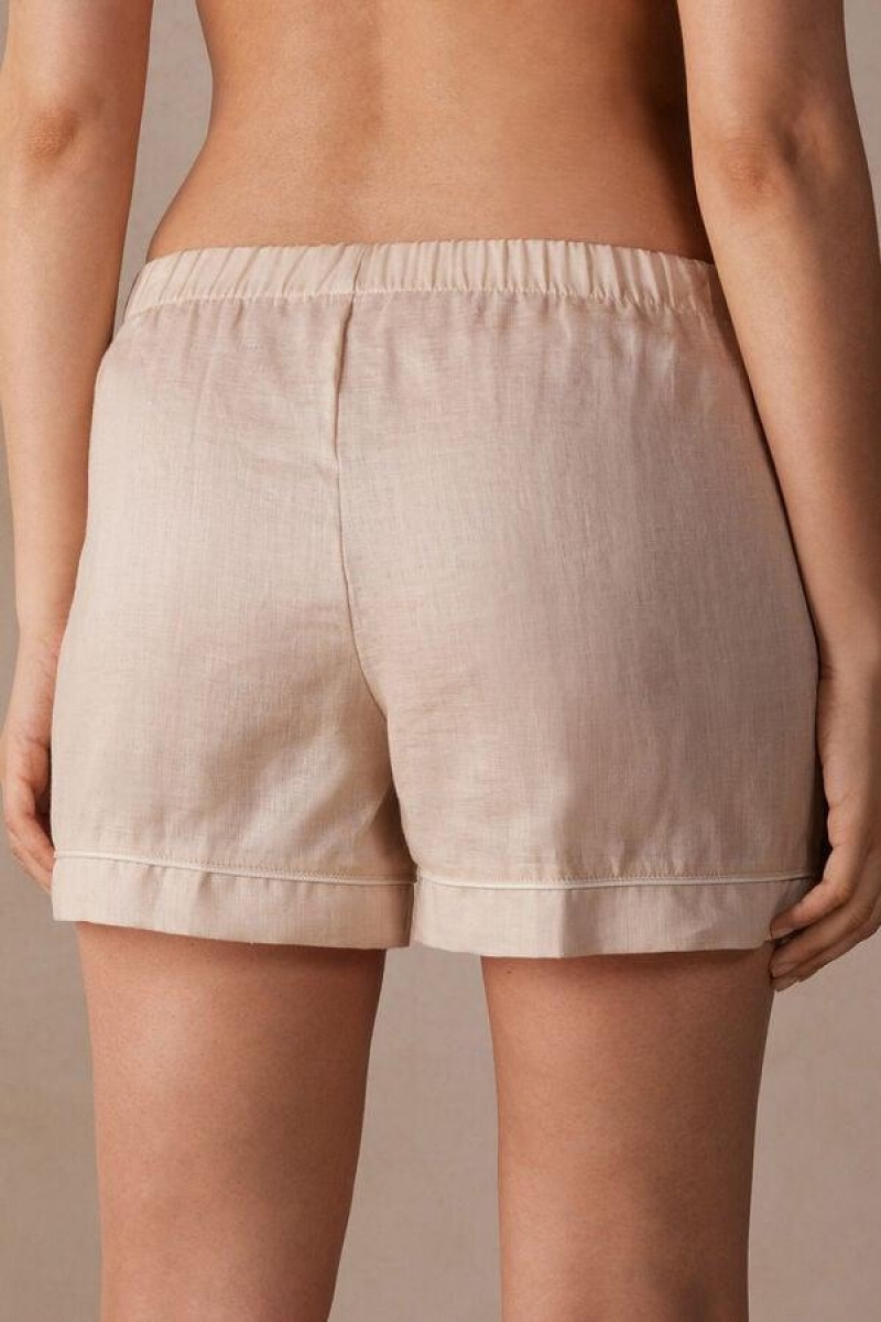 Intimissimi Yacht Night Linen Shorts Pyjamas Dame Beige | DK4096MA