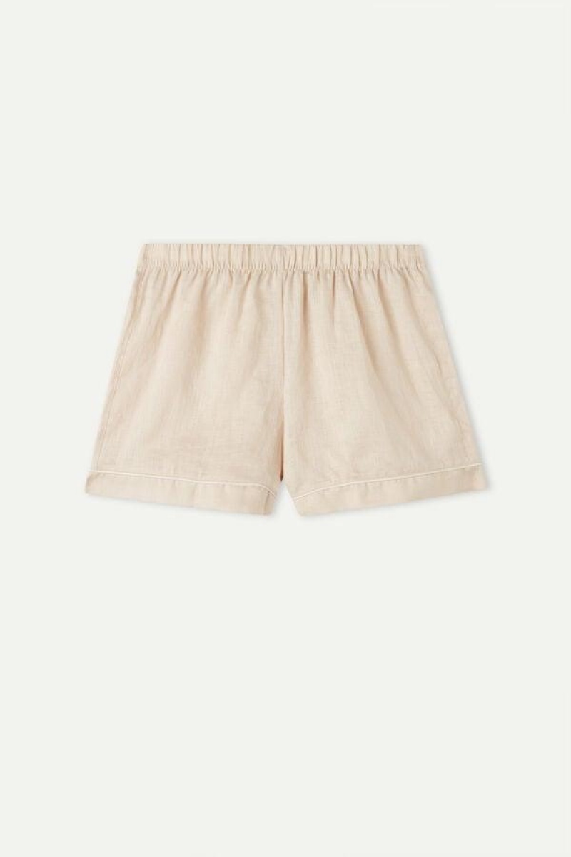 Intimissimi Yacht Night Linen Shorts Pyjamas Dame Beige | DK4096MA