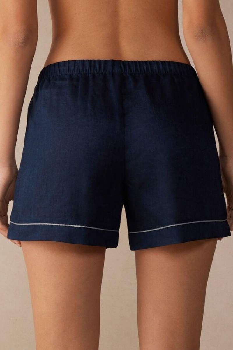 Intimissimi Yacht Night Linen Shorts Pyjamas Dame Blå | DK4093EX