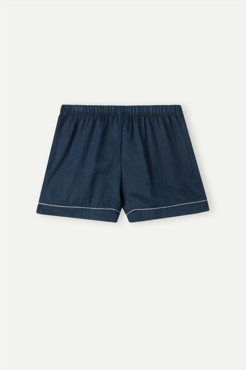 Intimissimi Yacht Night Linen Shorts Pyjamas Dame Blå | DK4093EX