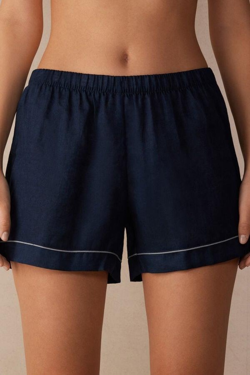 Intimissimi Yacht Night Linen Shorts Pyjamas Dame Blå | DK4093EX