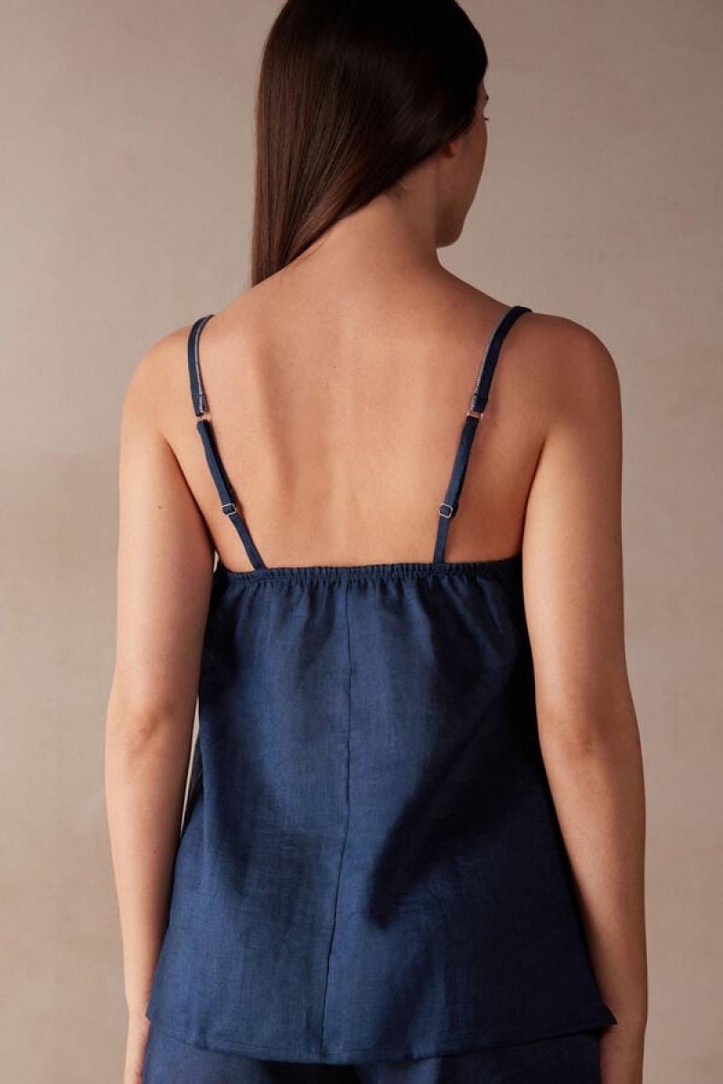 Intimissimi Yacht Night Linen Tank Top Dame Blå | DK4290FM