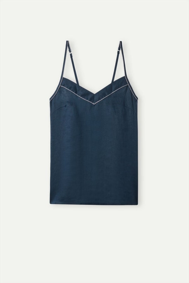 Intimissimi Yacht Night Linen Tank Top Dame Blå | DK4290FM