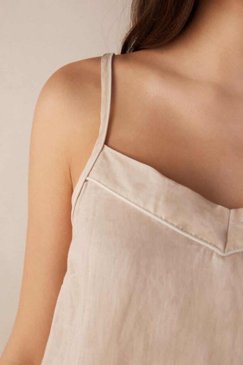 Intimissimi Yacht Night Linen Tank Top Dame Beige | DK4280VD