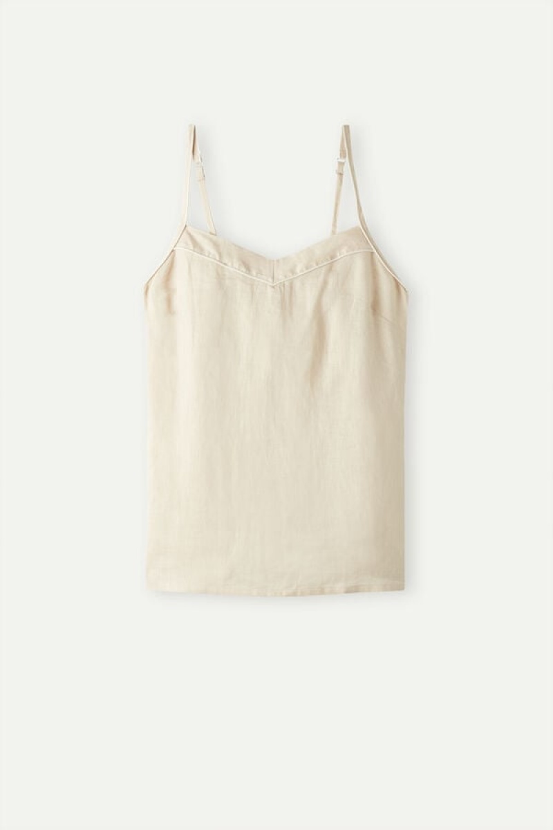 Intimissimi Yacht Night Linen Tank Top Dame Beige | DK4280VD