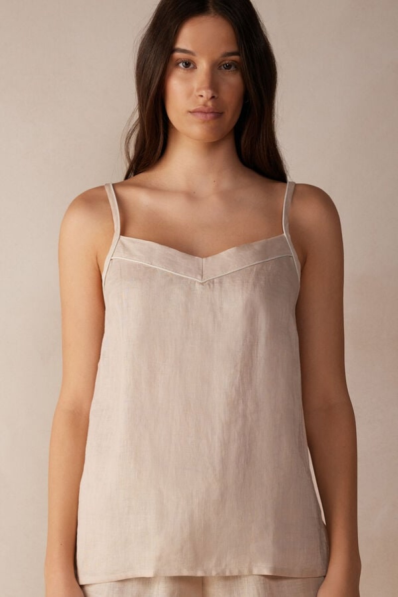 Intimissimi Yacht Night Linen Tank Top Dame Beige | DK4280VD