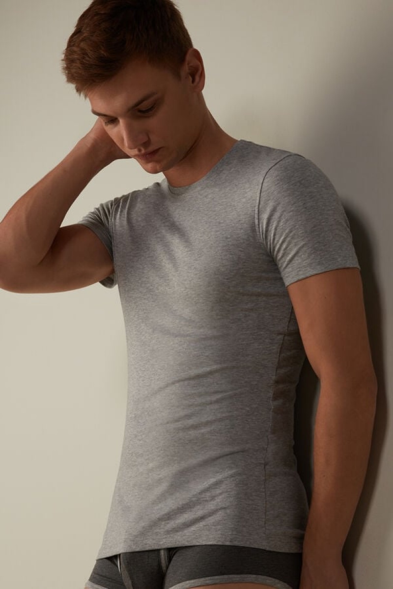 Intimissimi in Stretch Supima® Bomulds T Shirts Herre Lysegrå | DK3044ZG