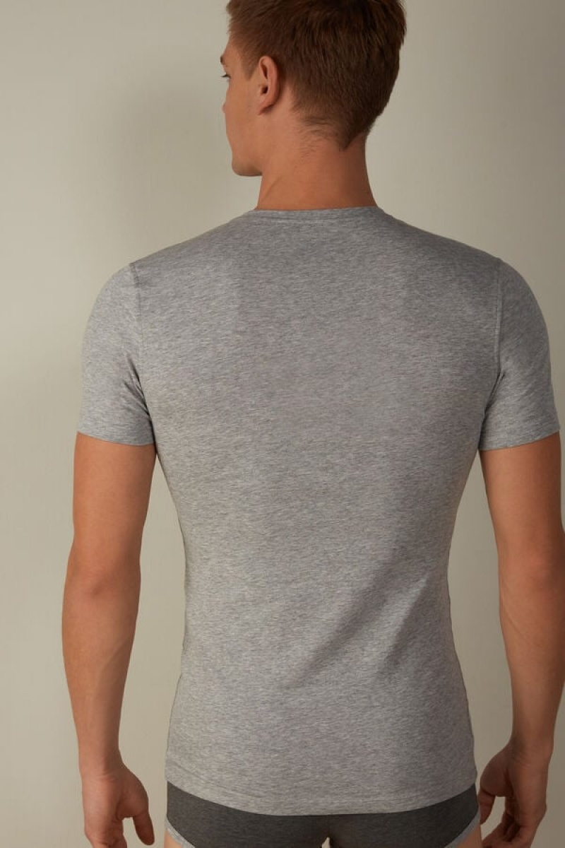 Intimissimi in Stretch Supima® Bomulds T Shirts Herre Lysegrå | DK3044ZG