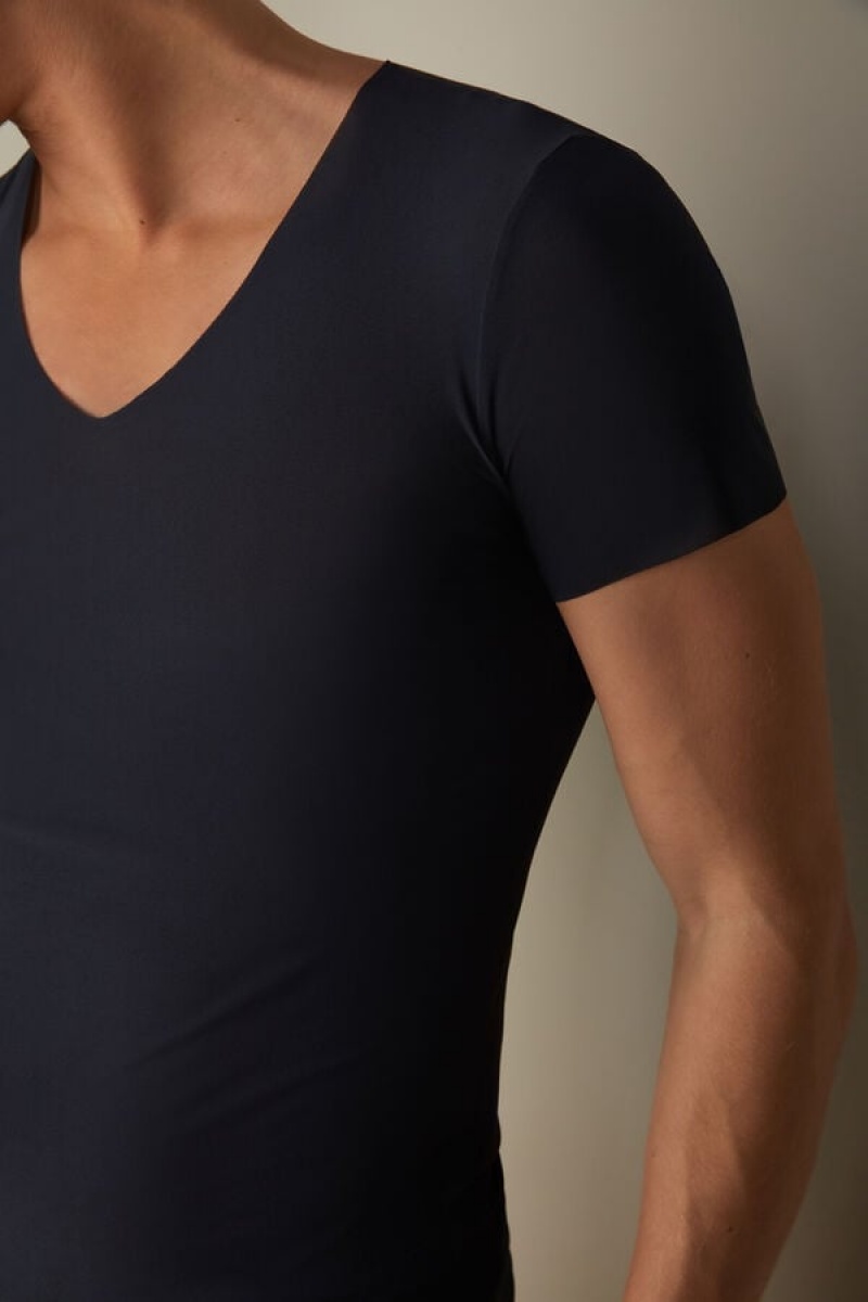 Intimissimi seamless Micromesh T Shirts Herre Blå | DK3038MA