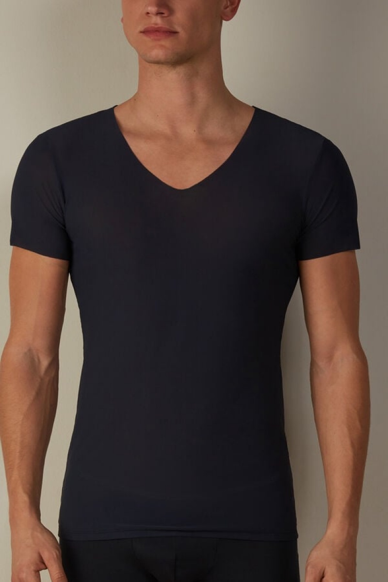 Intimissimi seamless Micromesh T Shirts Herre Blå | DK3038MA